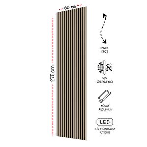 Mdf Ahşap Akustik Duvar Paneli - 60x275 Cm - Krem