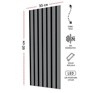 Mdf Akustik Duvar Ve Tavan Kaplama Paneli 30x60 Cm - Antrasit