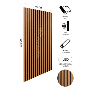 Mdf Ahşap Akustik Duvar Paneli - 60x275 Cm - Teak