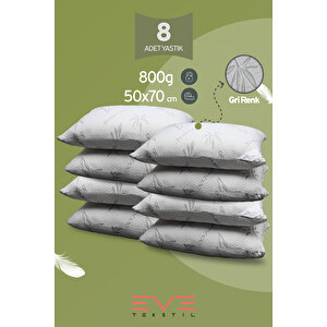 8 Adet Bamboo Gri Serisi Kılıflı Fermuarlı Yıkanabilir Antialerjik Silikon Elyaf Yastık 50x70cm 800 Gr