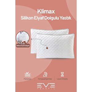 2 Adet Klimax Serisi Kılıflı Fermuarlı Klimali Antialerjik Silikon Elyaf Yastık 50x70cm 900 Gr