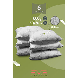 6 Adet Bamboo Gri Serisi Kılıflı Fermuarlı Yıkanabilir Antialerjik Silikon Elyaf Yastık 50x70cm 800 Gr