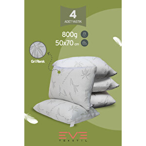 4 Adet Bamboo Gri Serisi Kılıflı Fermuarlı Yıkanabilir Antialerjik Silikon Elyaf Yastık 50x70cm 800 Gr