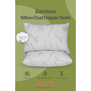 4 Adet Bamboo Gri Serisi Kılıflı Fermuarlı Yıkanabilir Antialerjik Silikon Elyaf Yastık 50x70cm 800 Gr