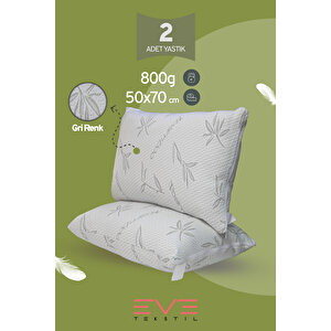 2 Adet Bamboo Gri Serisi Kılıflı Fermuarlı Yıkanabilir Antialerjik Silikon Elyaf Yastık 50x70cm 800 Gr