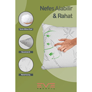 2 Adet Bamboo Gri Serisi Kılıflı Fermuarlı Yıkanabilir Antialerjik Silikon Elyaf Yastık 50x70cm 800 Gr