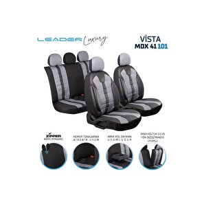 Nissan Almera Lüx Deri Detaylı Oto Koltuk Kılıfı Ön Arka Takım Vista Serisi Füme