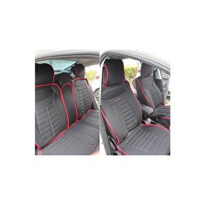 Ford Fiesta Eski Lüx Oto Koltuk Minderi Ön Arka 5'li Set Five Star Serisi Si̇yah Kirmizi Siyah - Kırmızı