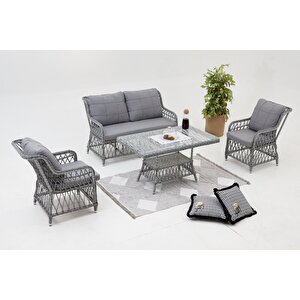 Twist Alüminyum Rattan Bahçe Balkon Oturma Grubu (2+1+1+MASA)