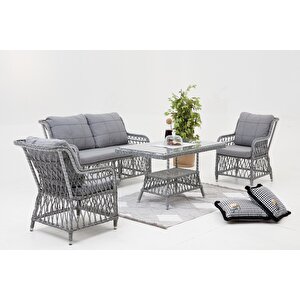 Twist Alüminyum Rattan Bahçe Balkon Oturma Grubu (2+1+1+MASA)