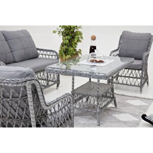 Twist Alüminyum Rattan Bahçe Balkon Oturma Grubu (2+1+1+MASA)