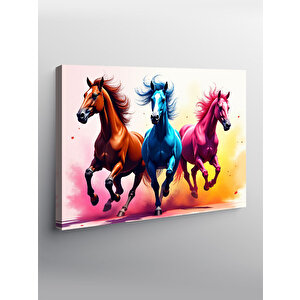 Kanvas Tablo Koşan Renkli Atlar 100x140 cm