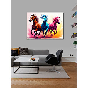 Kanvas Tablo Koşan Renkli Atlar 100x140 cm