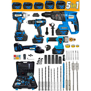 Akülü 5 Li Set E-05m1 Şarjlı Somun Sıkma + Kırıcı Delici + Matkap + Taşlama + Boru Kaynak Makinesi Taşıma Çantalı