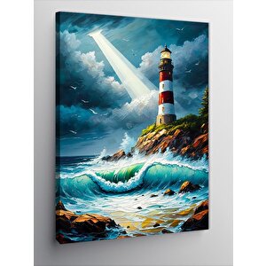Kanvas Tablo Fırtınalı Deniz Feneri 50x70 cm