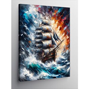 Kanvas Tablo Fırtınalı Deniz Ve Yelkenli 70x100 cm