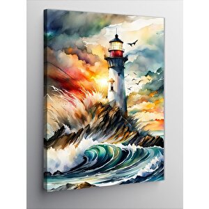 Kanvas Tablo Fırtınalı Deniz Feneri 70x100 cm