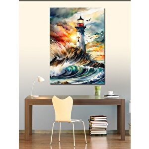 Kanvas Tablo Fırtınalı Deniz Feneri 100x140 cm