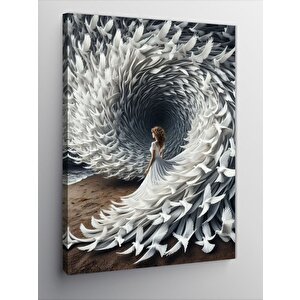 Kanvas Tablo Beyaz Spiral Martılar Ve Kadın 50x70 cm