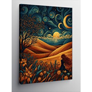 Kanvas Tablo Desenli Gökyüzü Ve Tarladaki Kadın 100x140 cm