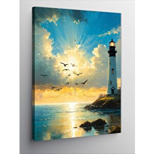 Kanvas Tablo Deniz Feneri Ve Martılar 100x140 cm