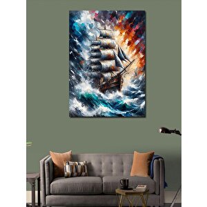 Kanvas Tablo Fırtınalı Deniz Ve Yelkenli 50x70 cm