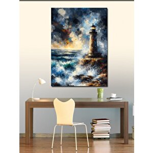 Kanvas Tablo Fırtınalı Deniz Feneri 100x140 cm