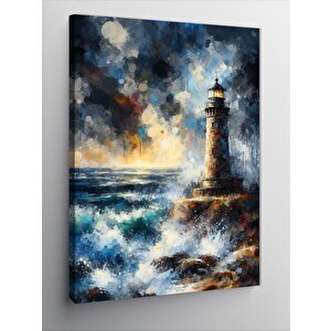 Kanvas Tablo Fırtınalı Deniz Feneri 50x70 cm