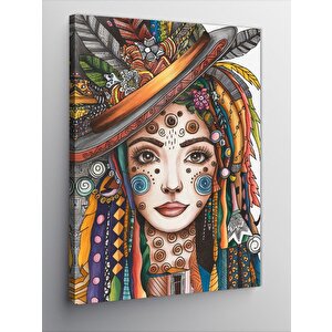 Kanvas Tablo Maskeli Kızılderili Kız 50x70 cm