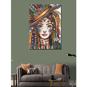 Kanvas Tablo Maskeli Kızılderili Kız 50x70 cm