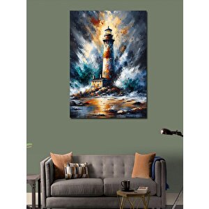 Kanvas Tablo Fırtınalı Deniz Feneri 100x140 cm