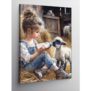 Kanvas Tablo Kuzu Besleyen Kız 50x70 cm