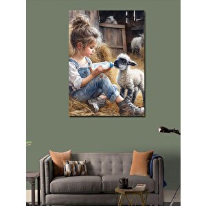 Kanvas Tablo Kuzu Besleyen Kız 70x100 cm