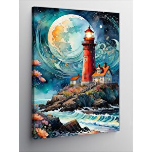 Kanvas Tablo Fırtınalı Deniz Feneri 100x140 cm