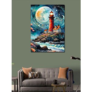 Kanvas Tablo Fırtınalı Deniz Feneri 100x140 cm