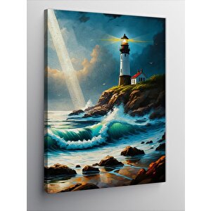 Kanvas Tablo Fırtınalı Deniz Feneri 50x70 cm