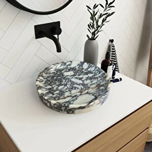 Calacatta Viola Cilalı Mermer Yuvarlak Çanak Lavabo Ntrvs223