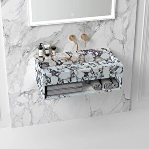 Calacatta Viola Cilalı Duvara Montaj Depolama Alanlı Mermer Lavabo Ntrvs198