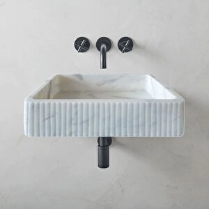 Carrara Beyaz Honlu Duvara Montaj Fitilli Mermer Lavabo Cvrhcw1624