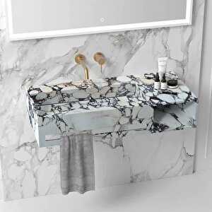 Calacatta Viola Cilalı Duvara Montaj Havlu Askısı Ve Raflı Mermer Lavabo Cvrhfps1860s