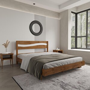Okyanus New Model Beyaz Detaylı Ceviz Renk Çam Ahşap Karyola Ve İki Komodin Set 140x200 cm