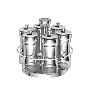 Retro Döner Standlı Baharat Takımı 7 Parça-Inox