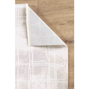 Vola 2909 Yumuşak Dokulu Modern Salon Mutfak Koridor Halısı Krem Tozumaz Makine Halısı 80x300 cm