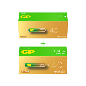 Gp Batteries G-tech Ultra Alkalin Aa Kalem 40’lı Kutu Ve Aaa İnce 40’lı Kutu, Toplam 80 Adet Pil