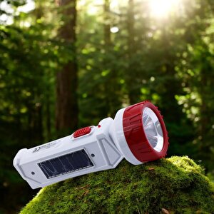 Güneş Enerjili Şarjlı Solar 2 Ledli El Feneri Usb Şarj Kamp Avcı Lambası Gece Lamba