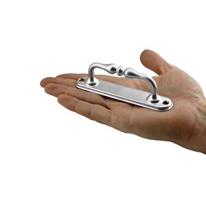Çekme Kolu Sürgülü Kapı Tutma Kulpu Kulbu Tutamağı Küçük Kıvrık Kol Mat Krom Renk 12 Cm İki Vidalı