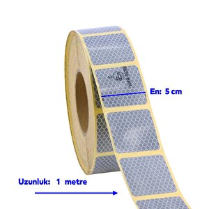 Tüvtürk Onaylı Belgeli Beyaz Gri Kesik Reflektörlü Bant Gece Parlayan En 5 Cm 1 Mt İkaz Fosforlu
