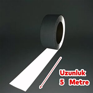 İkaz Bandı Düz Desensiz En 7.5 Cm 5 Mt Reflektif Metalize Gri Renk Gece Parlayan Reflektörlü Bant