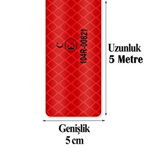 Tüvtürk Onaylı Bant Belgeli Reflektörlü Reflektif Fosforlu Şerit Bant İkaz Bandıkırmızı 5 Metre 5 Cm