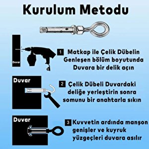 Salıncak Hamak Box Torbası Tavan Asma Aparatı Salıncağı Çelik Dübel + Karabina Kanca Takımı 2'li Set